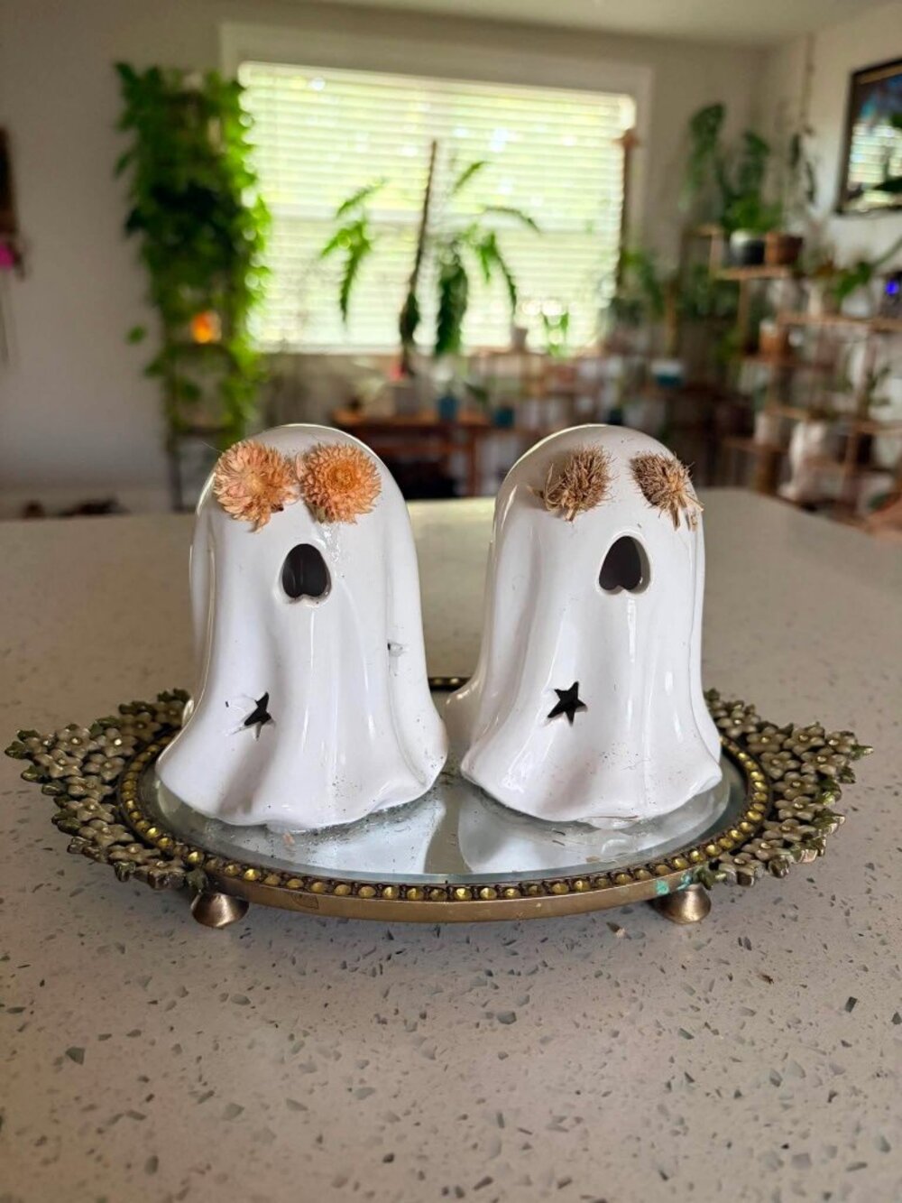 Handmade Whimsical Ghost Couple | Dried Floral Ghost Decor | Cottagecore Hallowe